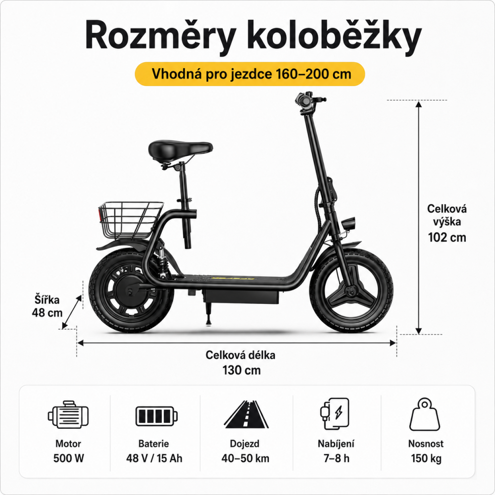 APEFOX C14 rozměry koloběžky a vhodná výška jezdce