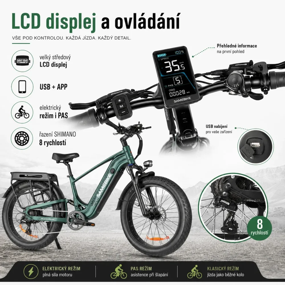 SAMEBIKE STORM LCD displej a ovládání