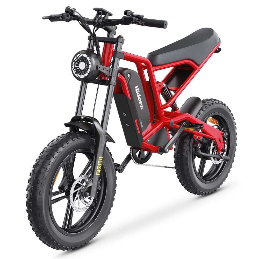 Červené elektrokolo Hidoes HD-B6 s širokými fatbike pneumatikami