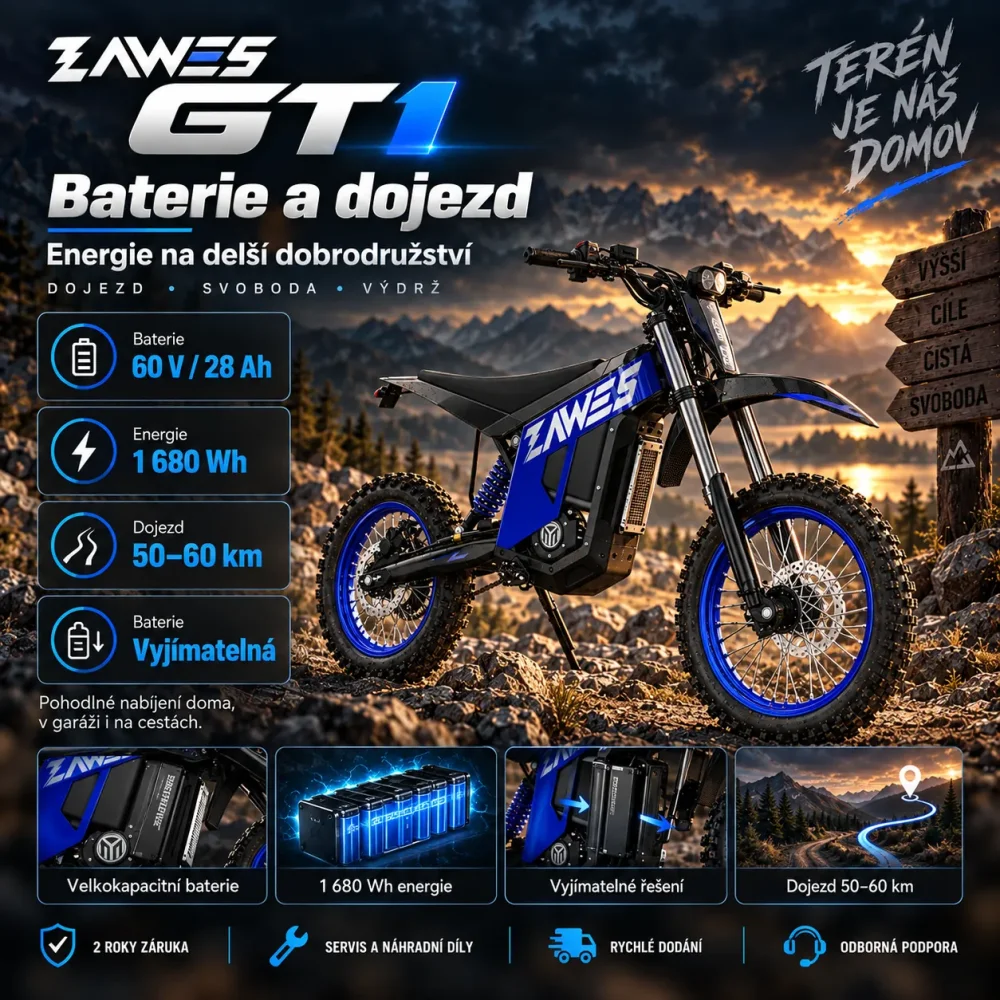 ZAWES GT1 baterie a dojezd