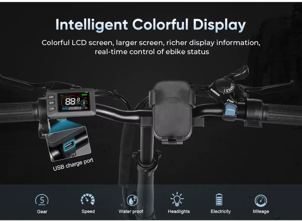 Samebike CY20 – LCD display, USB, světla, nosič