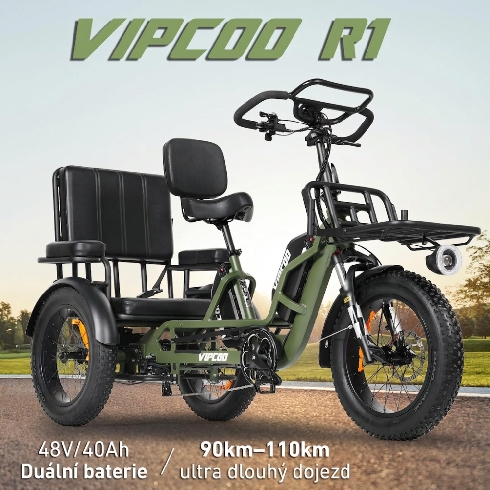 Elektrická tříkolka VIPCOO VC-R1 v bílém provedení s košíkem