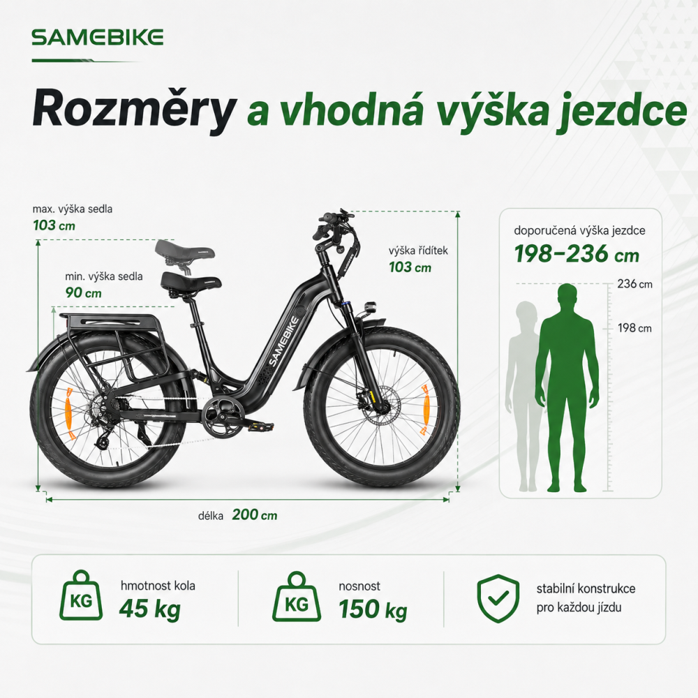 SAMEBIKE CREST rozměry a parametry