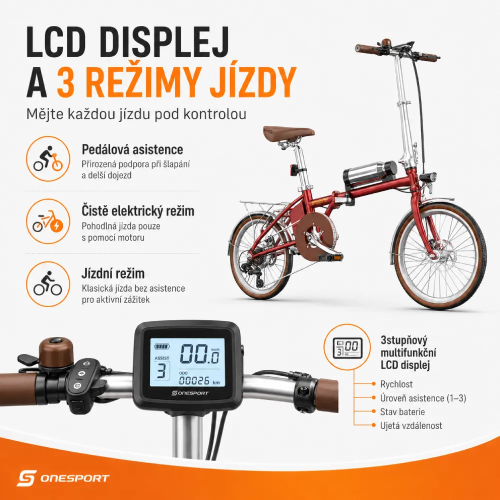 ONESPORT OT02 LCD displej a tři režimy jízdy