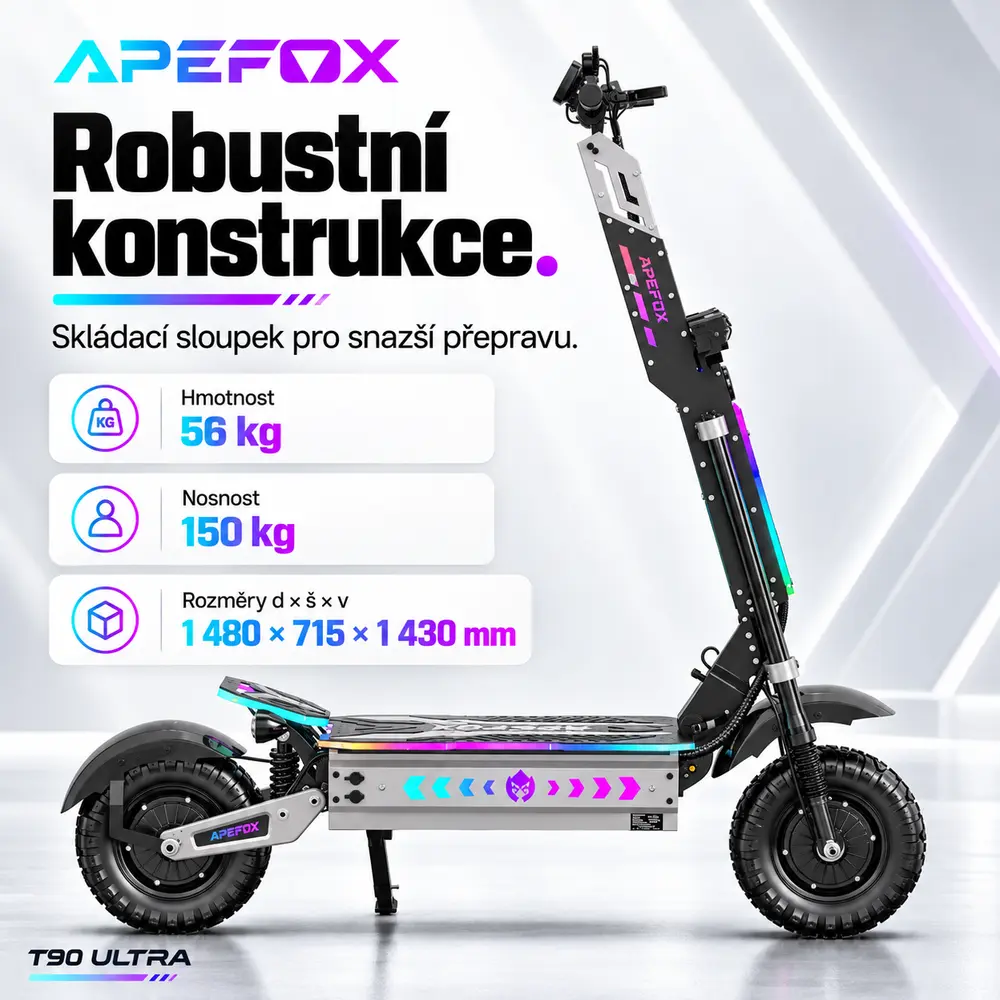 APEFOX T90 Ultra rozměry a skládání