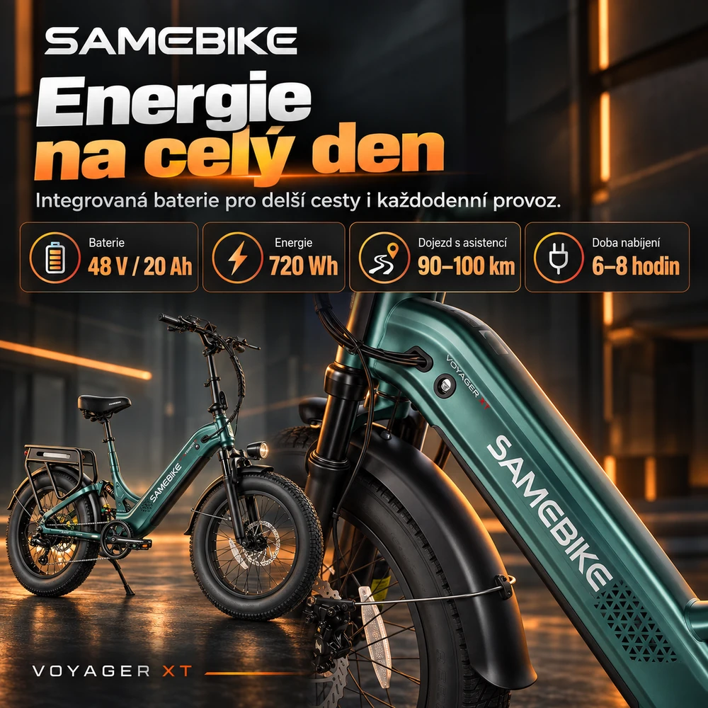 SAMEBIKE Voyager XT baterie a dojezd