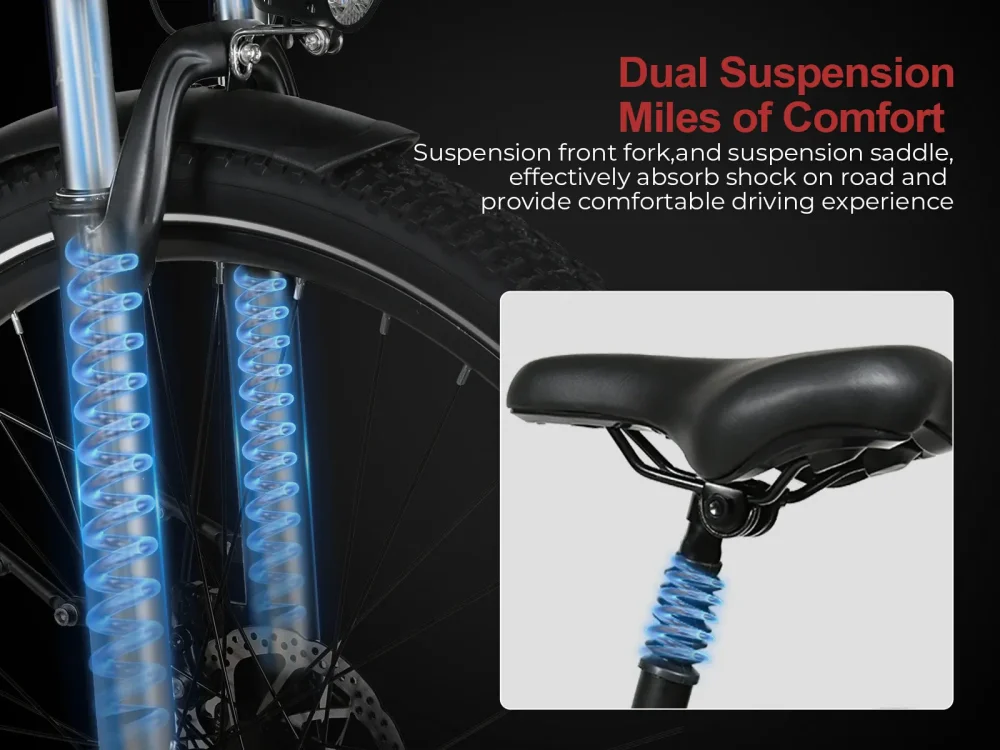 Samebike RS-A01 Pro-T – přední vidlice a odpružená sedlovka