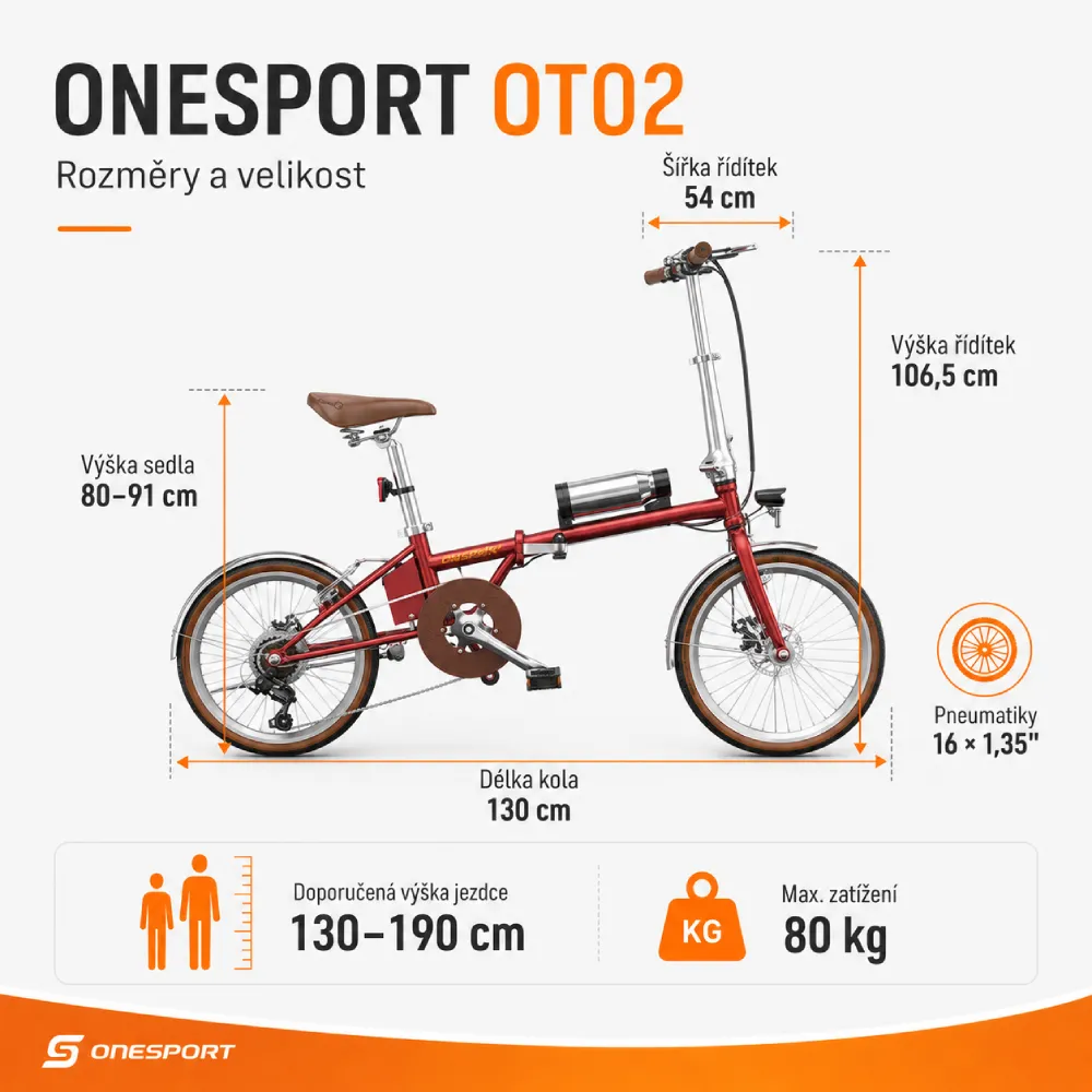 ONESPORT OT02 rozměry kola a vhodná výška jezdce