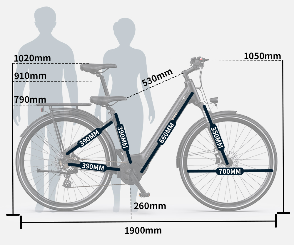 ONESPORT OT07 - dokonalé městské elektrokolo - rozměry
