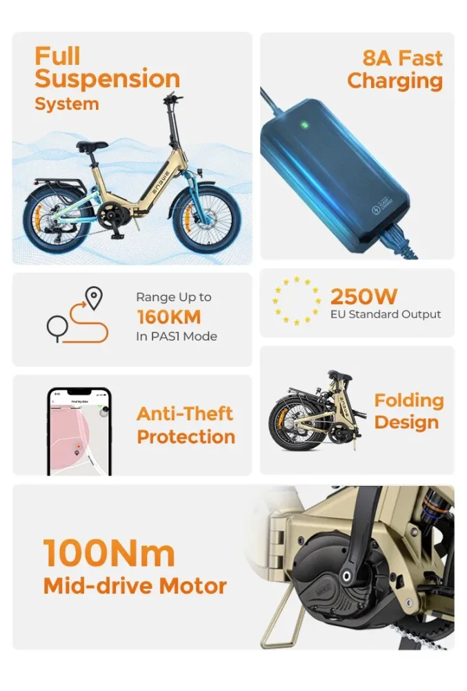 ENGWE M20 (13Ah): Stylový E-bike s duálním odpružením pro každodenní dobrodružství