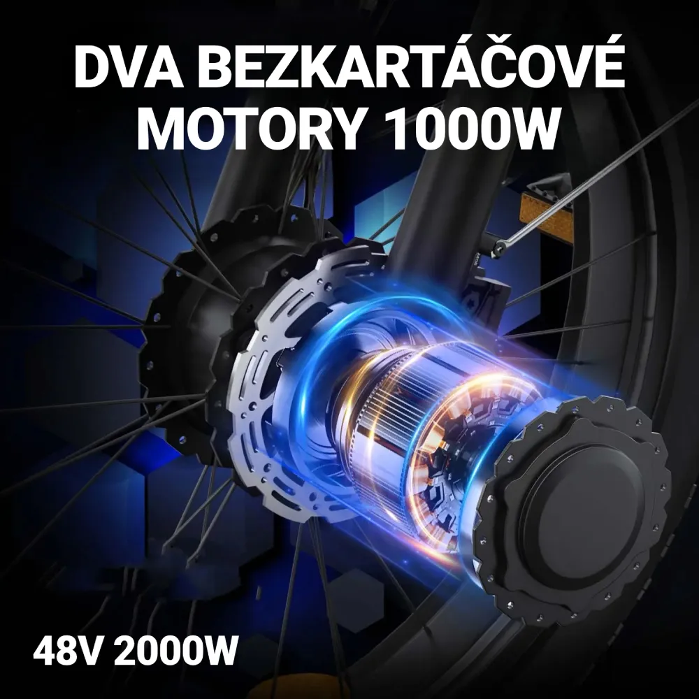 Fatbike Beach Cruiser F1 AWD - dva bezkartáčové motory, 2000 W