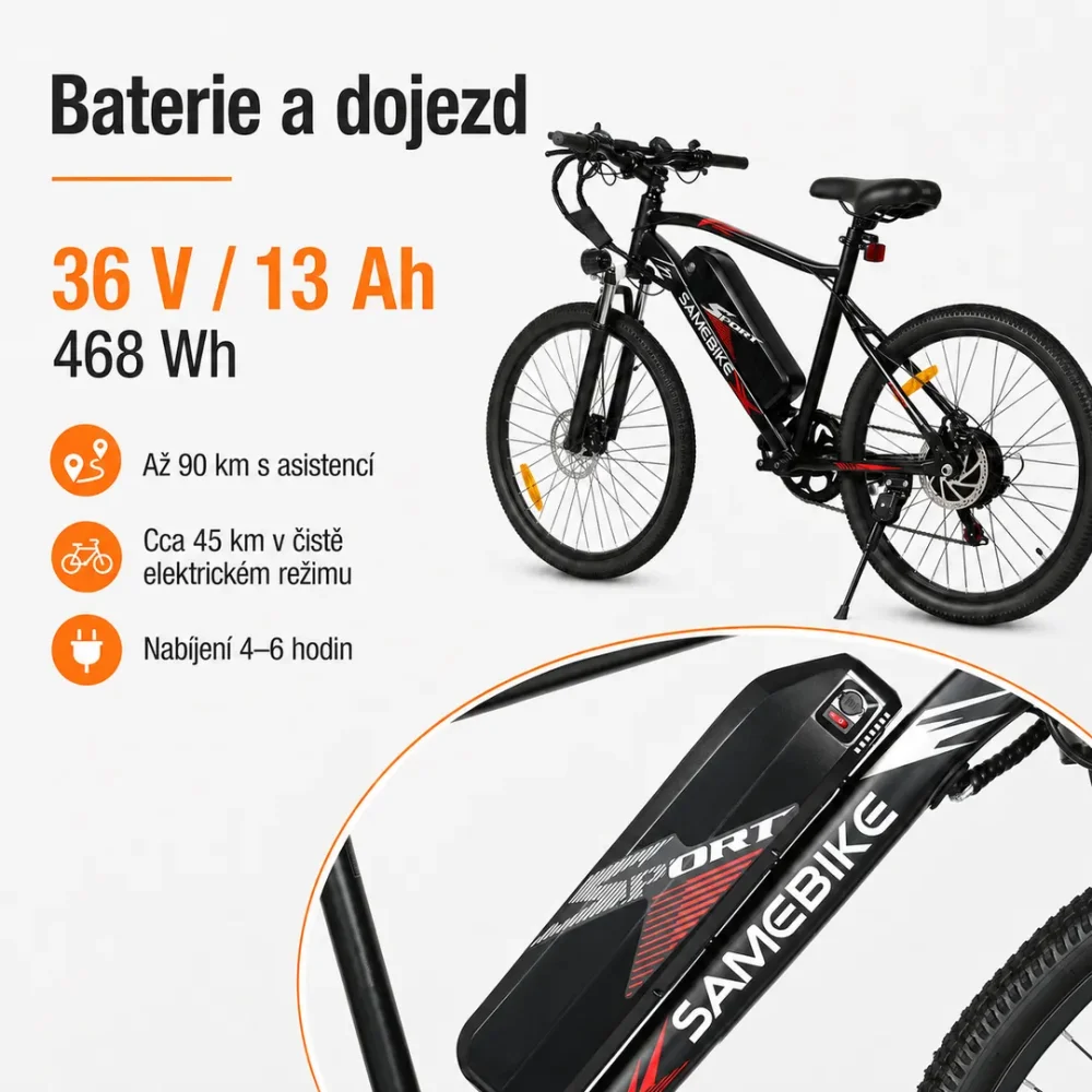 SAMEBIKE EBE2 baterie a dojezd