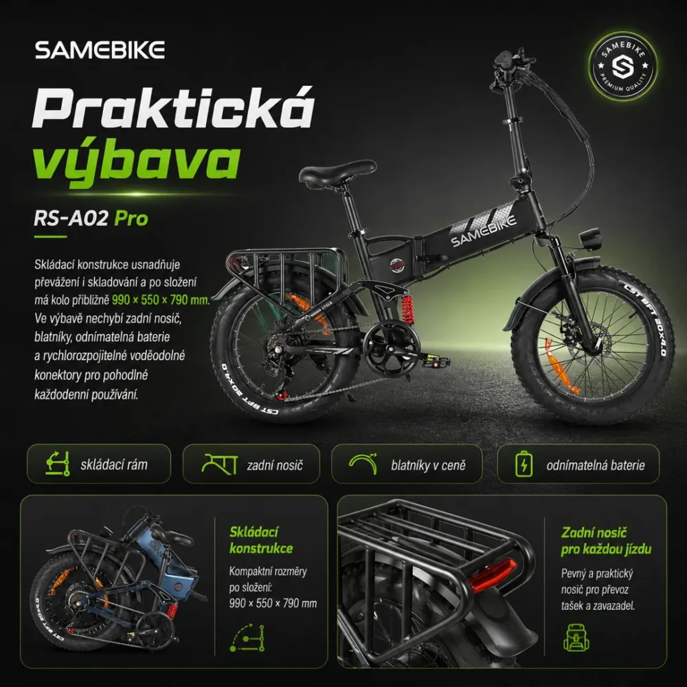 SAMEBIKE RS-A02 Pro praktická výbava