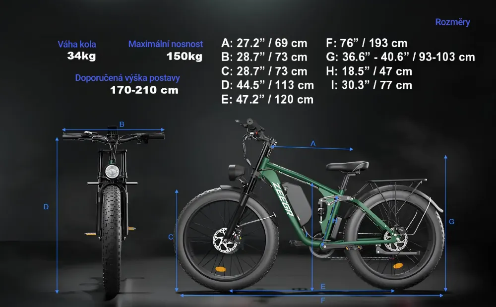 Fatbike Beach Cruiser S1 AWD - rozměry