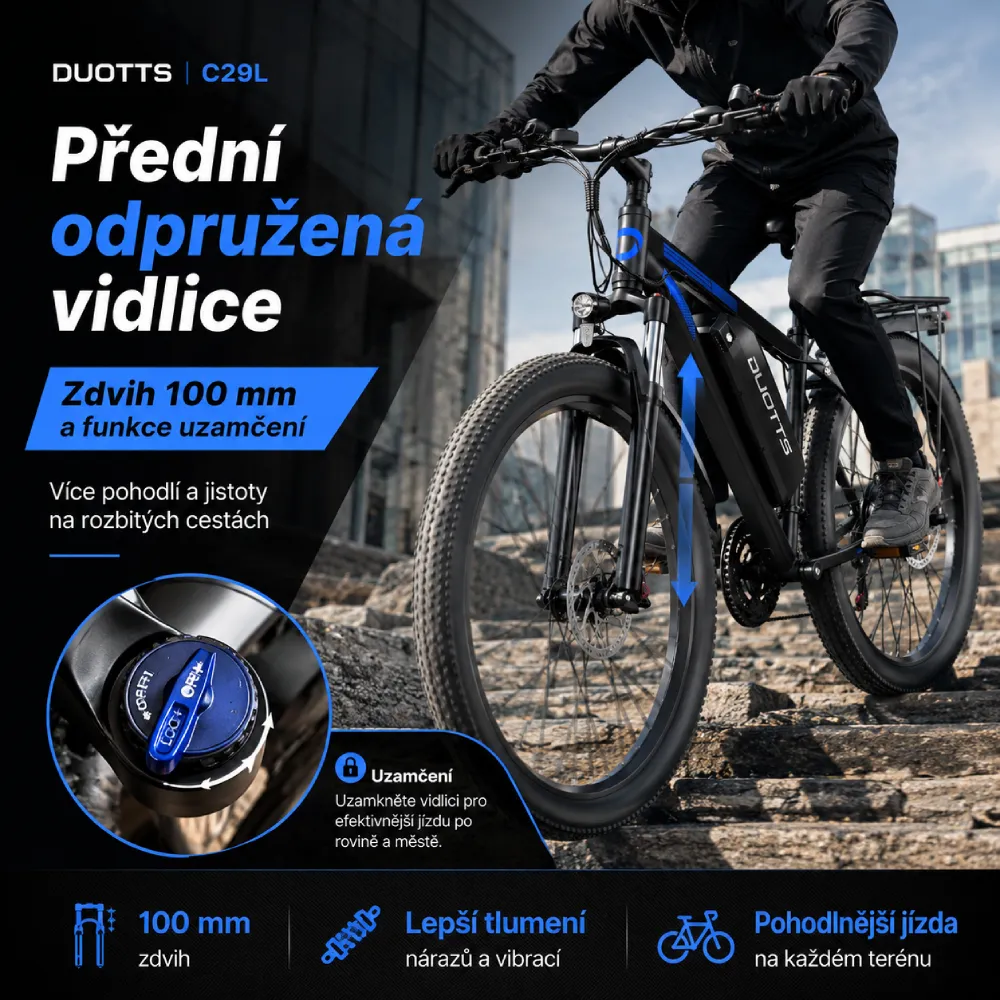 DUOTTS C29L odpružená přední vidlice 100 mm s lockoutem