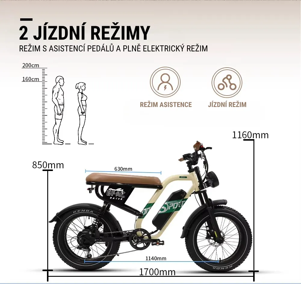 ONESPORT W66 - retro elektrokolo, rozměry a vysvětlení asistenčních režimů