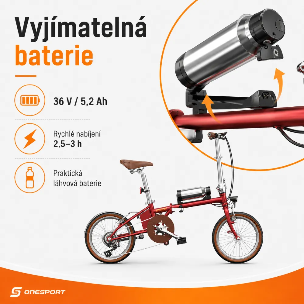 ONESPORT OT02 vyjímatelná baterie 36 V 5,2 Ah