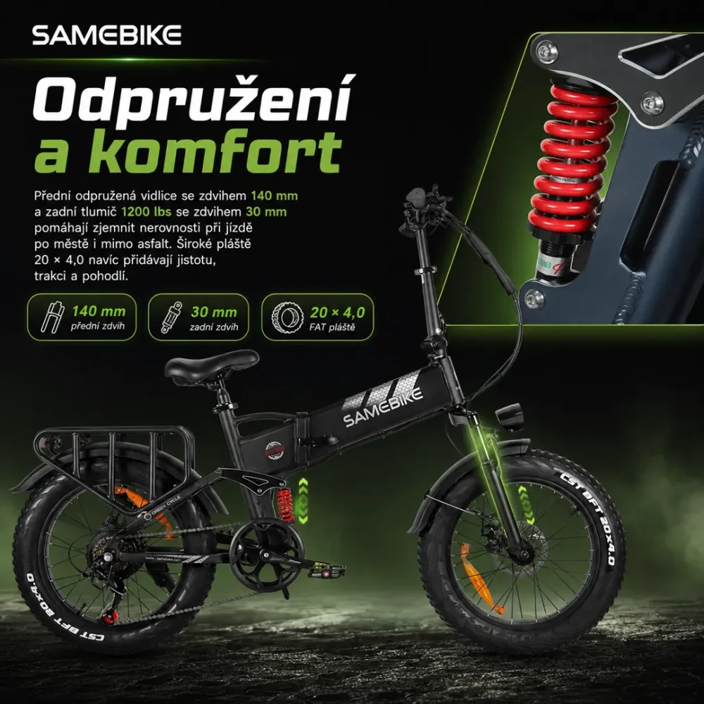 SAMEBIKE RS-A02 Pro odpružení a komfort