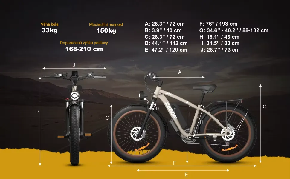 Fatbike Beach Cruiser F1 AWD - rozměry