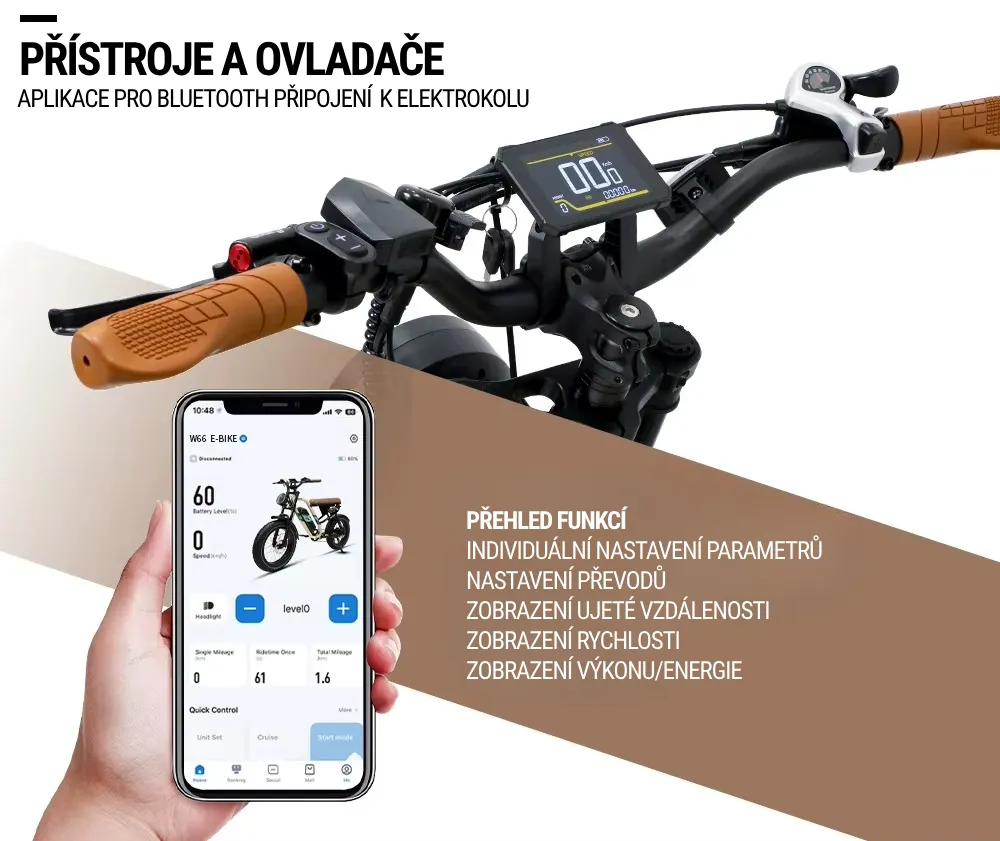 ONESPORT W66 - retro elektrokolo, ovládání kola pomocí aplikace