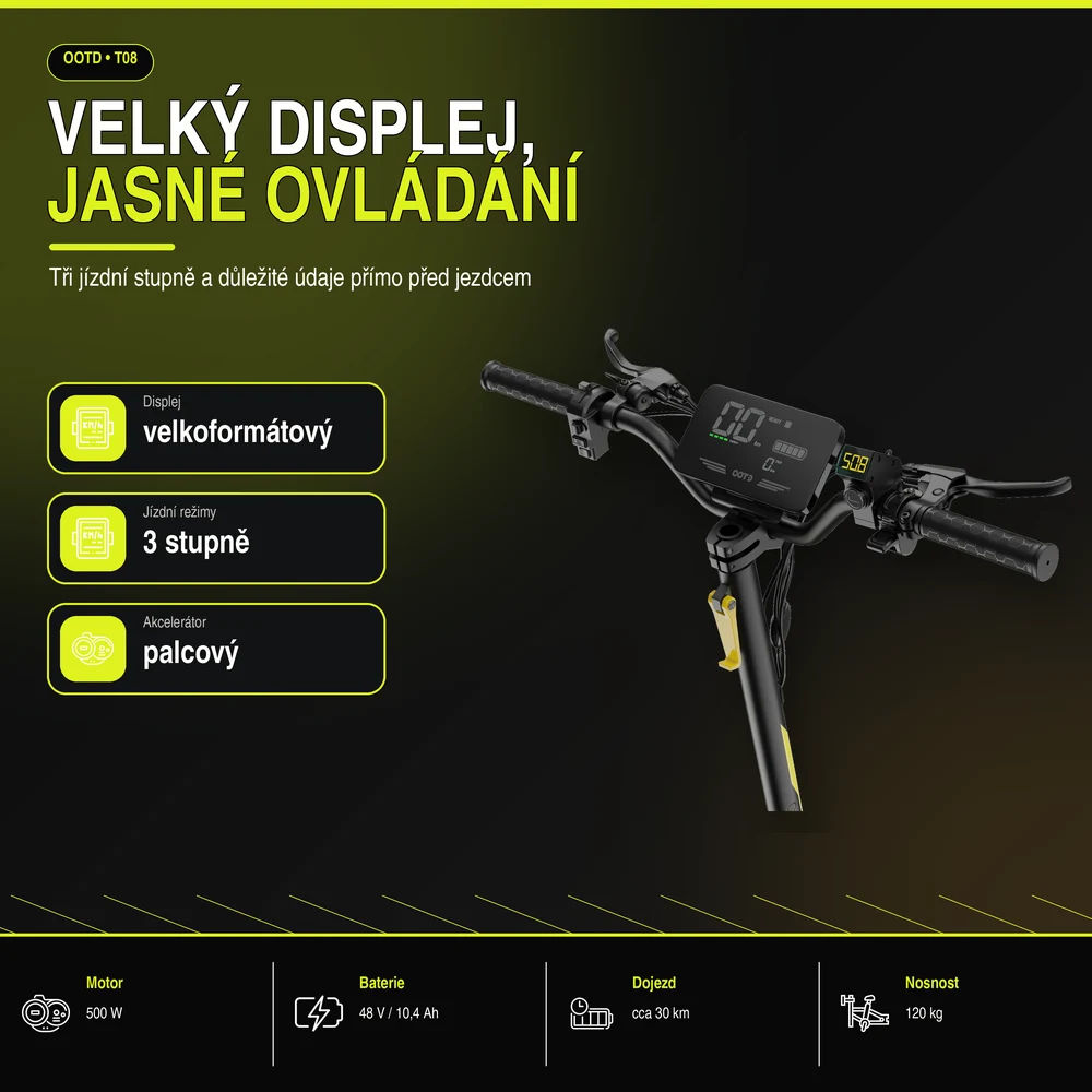 OOTD T08 displej a ovládání