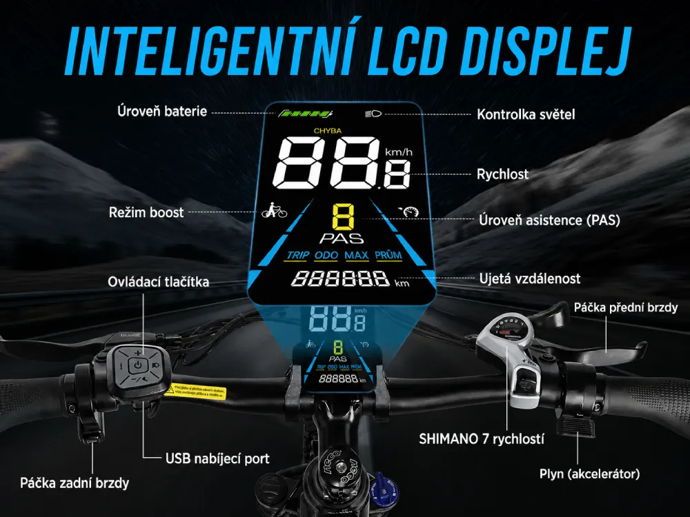 Barevný LCD displej s USB na elektrokole SAMEBIKE RS-A01 Men