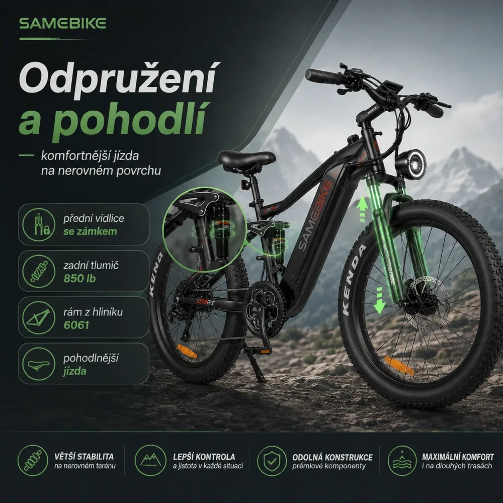 SAMEBIKE XD26-II odpružení a pohodlí