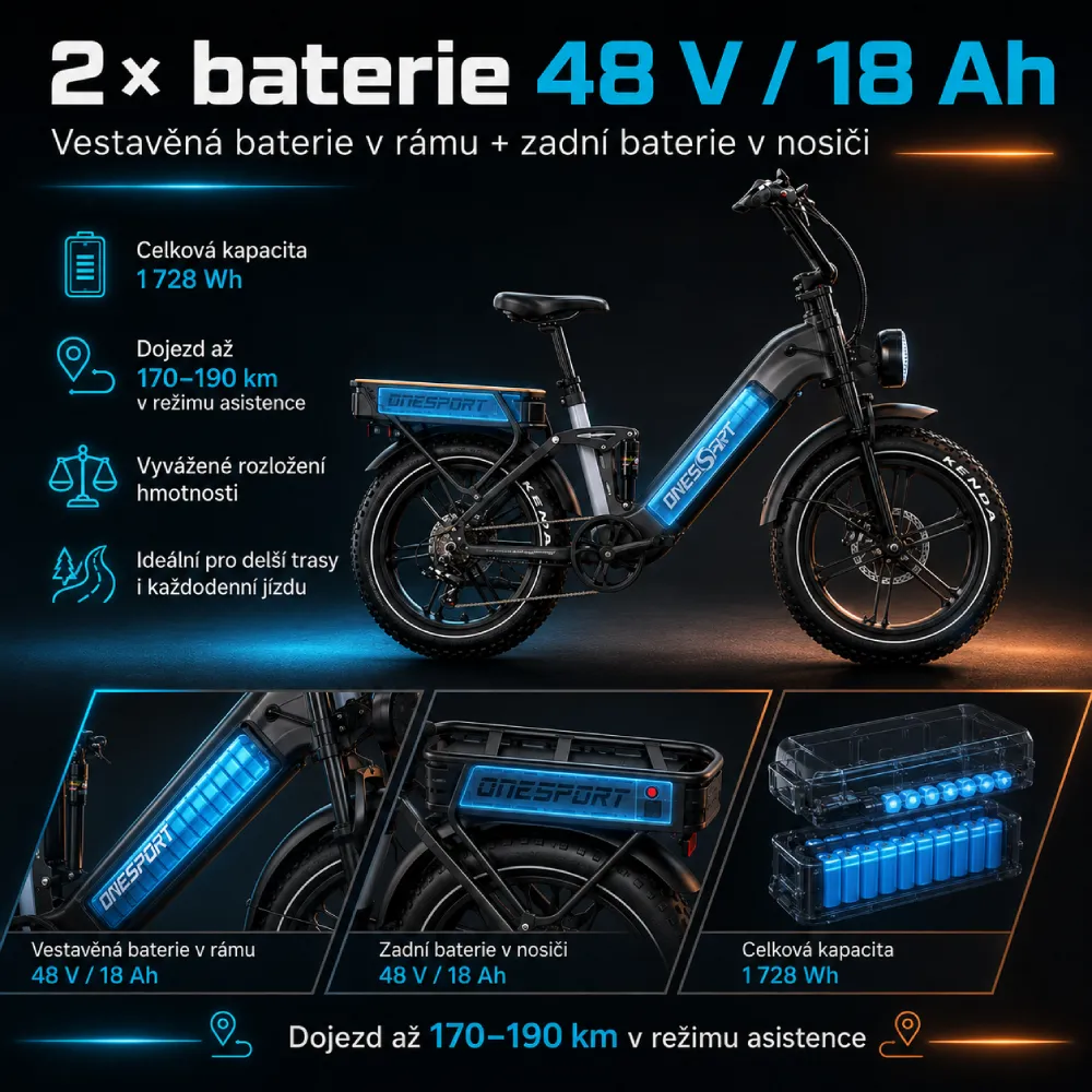 ONESPORT OT08 PRO dvojitá baterie 2x 48V 18Ah